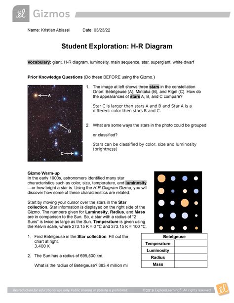 h r diagram gizmo answer key - NouellaDyne