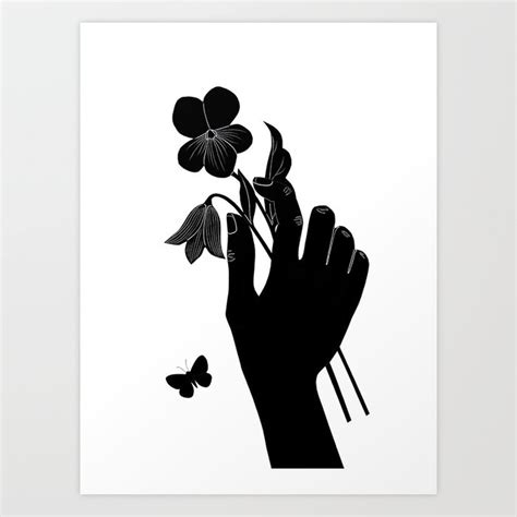 Black Hand Holding Flowers Art Print by Eva Shorey | Society6