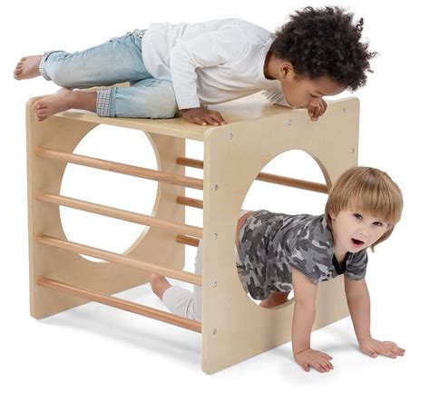 wooden Toddler Climbing Cube and Tunnel - Toddler Climbing Toys Indoor ...