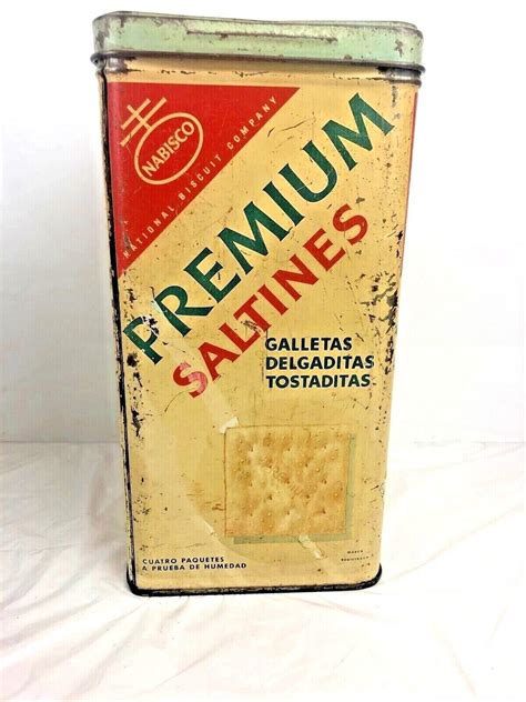 Vintage Nabisco Premium Saltines Crackers 1950's Tin English & Spanish ...