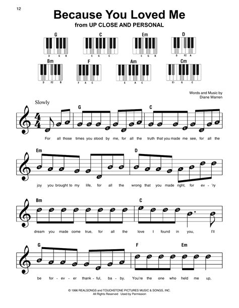 Because You Loved Me by Celine Dion Sheet Music for Super Easy Piano at ...