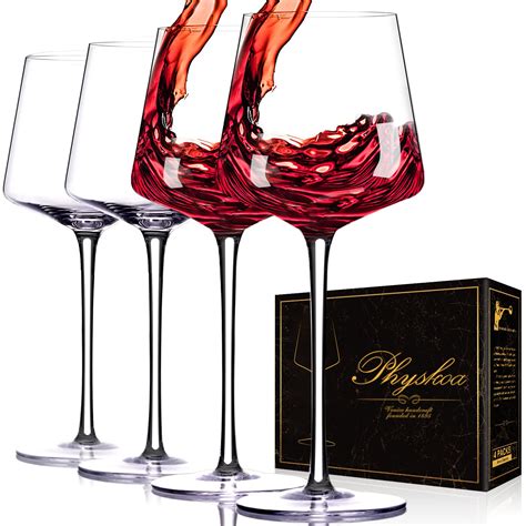 Buy Physkoa Modern Red Wine Glasses Set of 4 - 21 OZ - Hand Blown ...