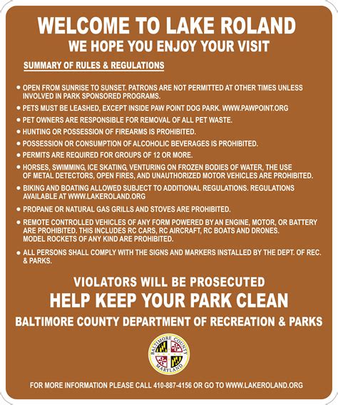 Park Rules & Regulations - Lake Roland Nature Council