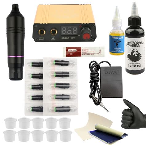 Professional Rotary Pen Tattoo Kit 6 Color Immortal Tattoo Inks Set LCD ...