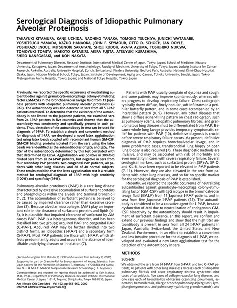 (PDF) Serological Diagnosis of Idiopathic Pulmonary Alveolar Proteinosis