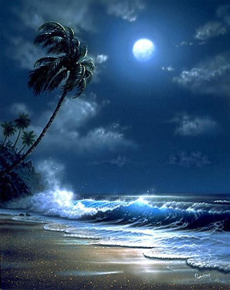 Tropical Moonlight Art Print | Beach painting, Nature pictures, Scenery