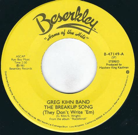 Greg Kihn Band – The Breakup Song (They Don't Write 'Em) (SP, Specialty ...