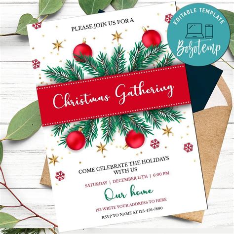 Christmas gathering Invitation Customizable Template DIY | Bobotemp