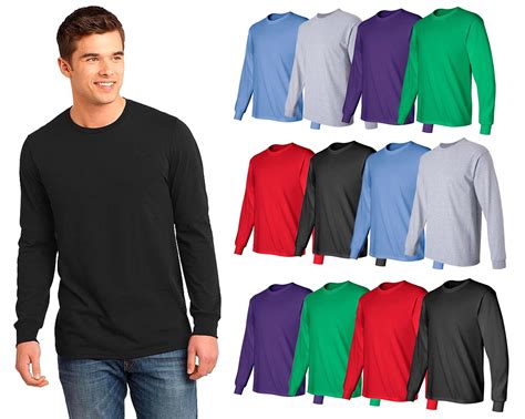 BILLIONHATS Mens Long Sleeve Colorful T-Shirts, 100% Cotton - Crew Neck ...