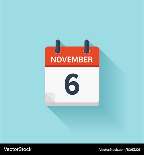 November 6 flat daily calendar icon date Vector Image