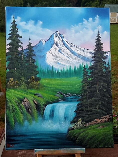 Original Oil Painting in Bob Ross Style Mountain