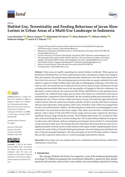 (PDF) Habitat Use, Terrestriality and Feeding Behaviour of Javan Slow Lorises in Urban Areas of ...