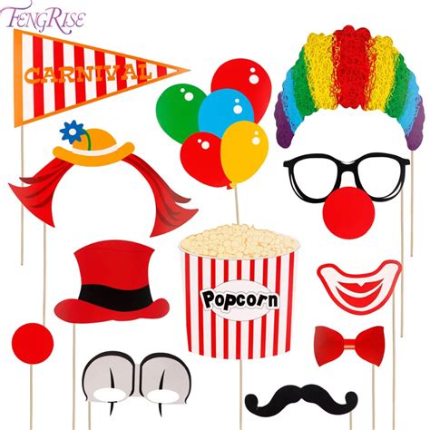 FENGRISE 12pcs Circus Clown Photo Booth Props DIY Fun Circus Joker Photobooth Props On A Stick ...