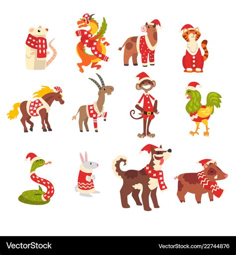 Symbols new year set cute animals chinese Vector Image