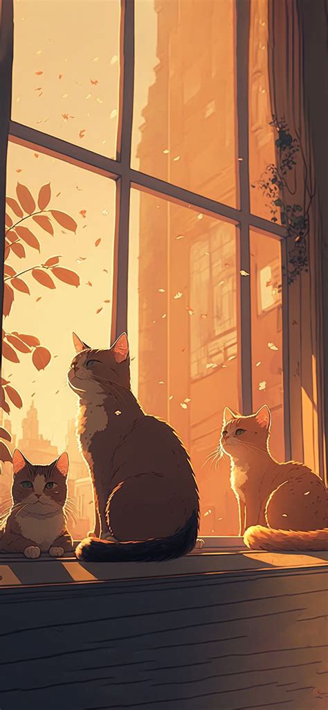 Cats on the Windowsill Anime Background - Cool Cats Wallpapers