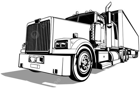 Drawing Of An American Truck With A Trailer Black Illustration Isolated On White Background ...