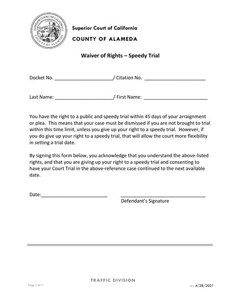 County of Alameda, California Waiver of Rights - Speedy Trial - Fill Out, Sign Online and ...