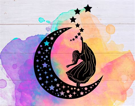 Art & Collectibles Lady and moon svg Digital etna.com.pe