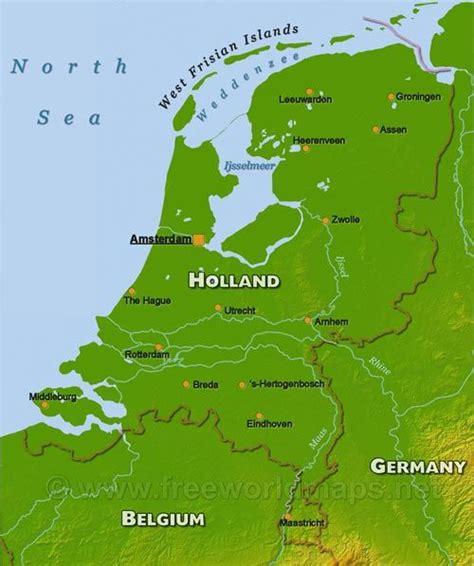 Physical Map of Holland | Holland map, Netherlands map, Map