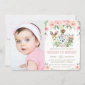 Australian Animals Blush Floral Birthday Photo Invitation | Zazzle