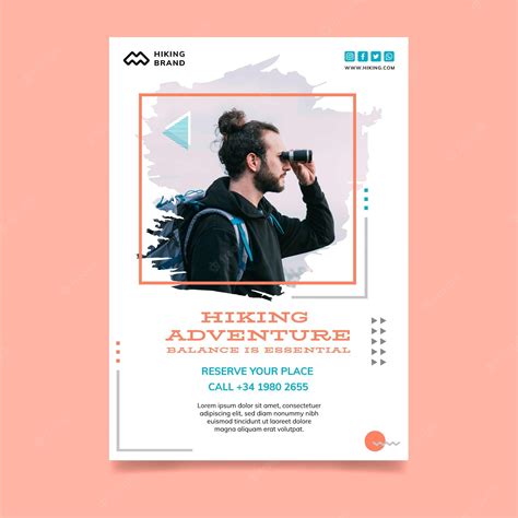 Premium Vector | Hiking poster template with photo