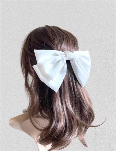 Silk Satin Bow , Hair Bow Women, White Bridal White Big Bow, 8 White Bow, Hair Bow for Women ...