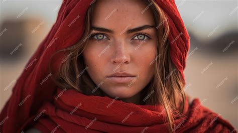 Premium AI Image | Berber woman from the sahara desert with red scarf