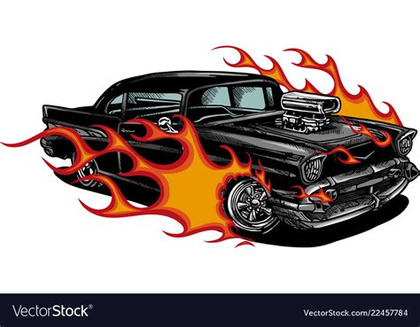 Car muscle old 70s with flames Royalty Free Vector Image