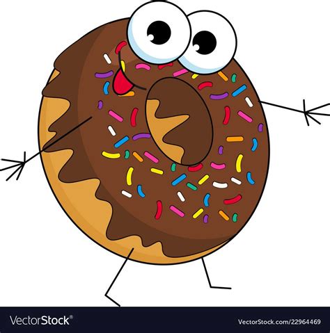 Funny donut character with chocolate glazing and sprinkles, cartoon ...