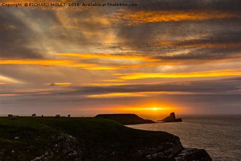 Worms Head Gower At Sunset Picture Canvas Wall Art in Colour by RICHARD ...