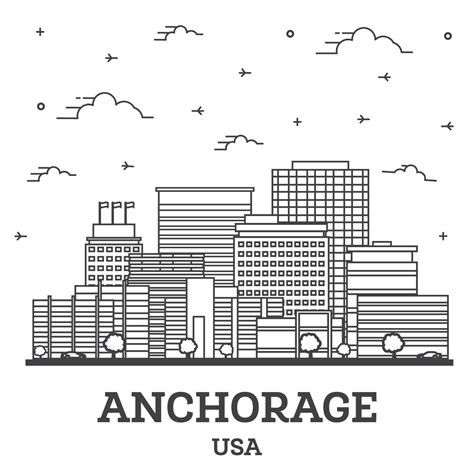 Outline Anchorage Alaska USA City Skyline with Modern Buildings ...