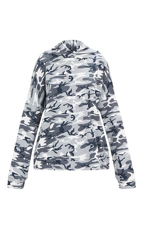 Grey Camo Oversized Hoodie | PrettyLittleThing USA