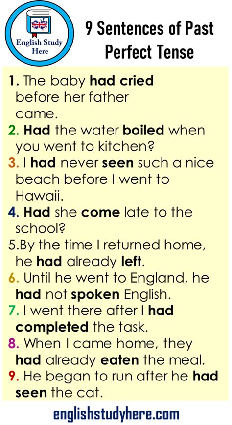 9 Sentences of Past Perfect Tense, Definition and Examples - English Study Here