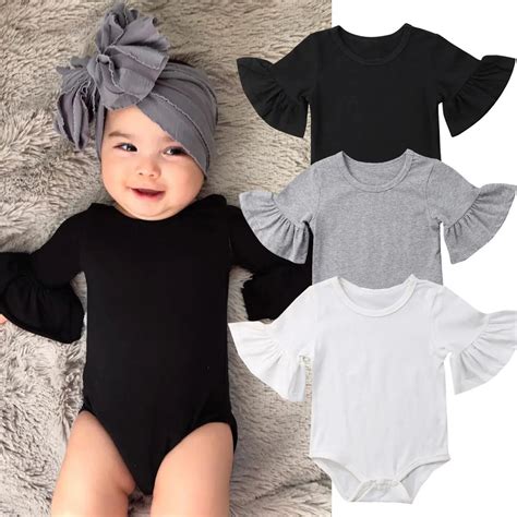 Newborn Infant Baby Girl Clothes Plain Cotton Half Sleeve Ruffled Romper Jumpsuit Sunsuit ...