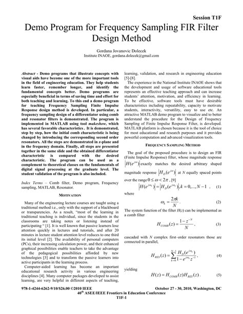 (PDF) Demo program for Frequency Sampling FIR filter design method