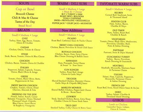 Fenton Deli in Fenton, Mi : Menu