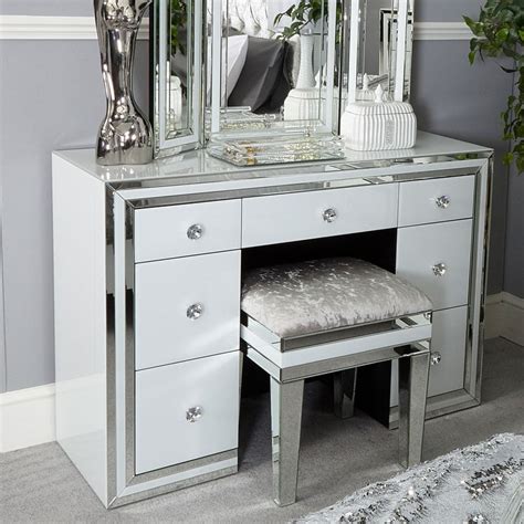 Madison White Glass 7 Drawer Mirrored Dressing Table | Picture Perfect Home