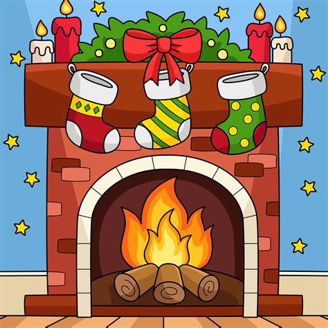 Christmas Fireplace with Stocking Colored Cartoon 10789154 Vector Art at Vecteezy