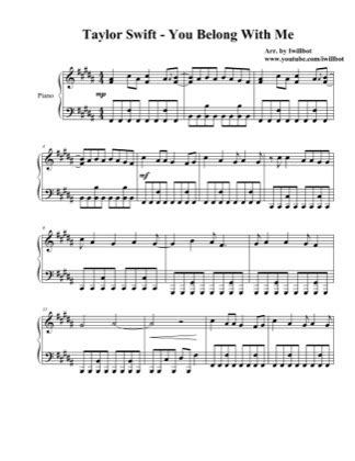 You Belong With Me - Taylor Swift Free Piano Sheet Music PDF