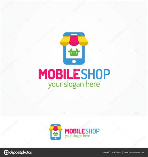 Mobile shop logo set with silhouette phone and basket Stock Vector ...