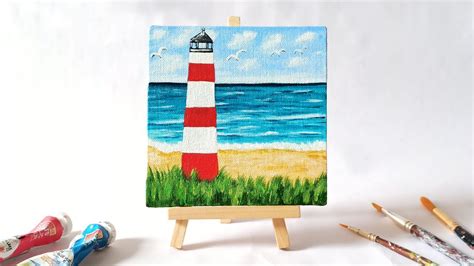 Lighthouse Acrylic Painting For Beginners | Easy Mini Canvas Painting ...