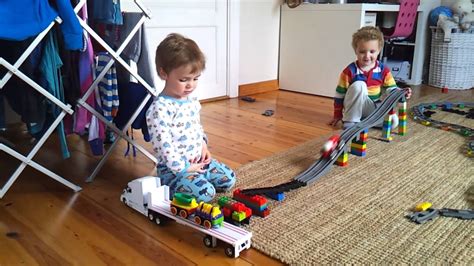 Lego train crash from bridge - YouTube