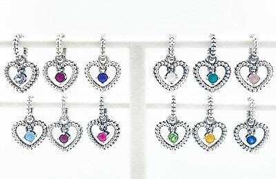 100% Authentic PANDORA 925 Birthstone Color Beaded Heart Dangle Charms ...