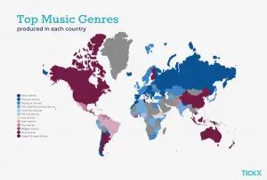 This interactive map shows which countries produce what kind of music ...