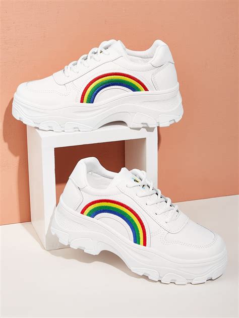 Rainbow Embroidered Chunky Sneakers Check out this Rainbow Embroidered Chunky Sneakers on Shein ...