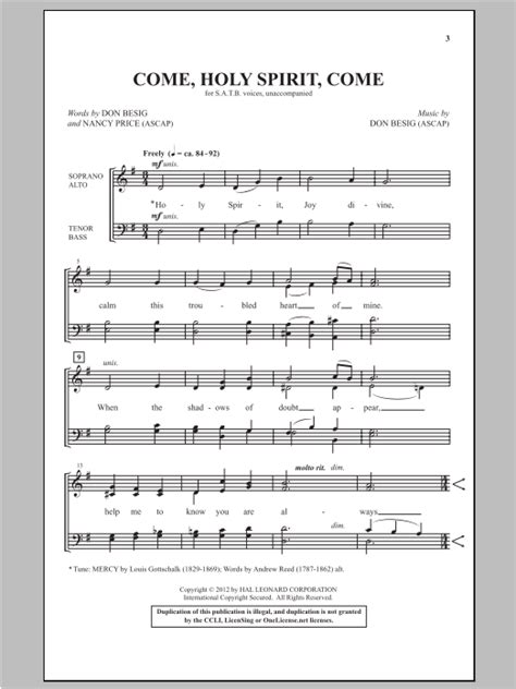 Come, Holy Spirit, Come by Don Besig and Nancy Price Sheet Music for SATB Choir at Sheet Music ...