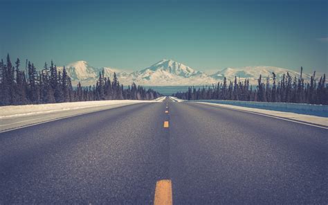 Wallpaper Mountains, road, snow, winter, trees 3840x2160 UHD 4K Picture, Image