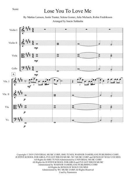 Lose You To Love Me (arr. Inacio Saldanha) Sheet Music | Selena Gomez | String Quartet