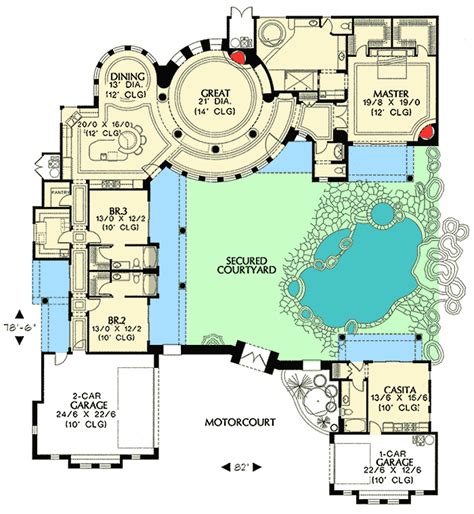 Courtyard Plan with Guest Casita - 16312MD | Architectural Designs - House Plans