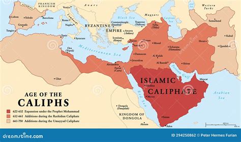 The Age of the Caliphs, History Map of the Islamic Caliphate 622 To 750 ...